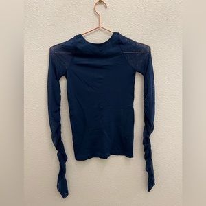 Free People Blue Long Sleeve Sheer Top
